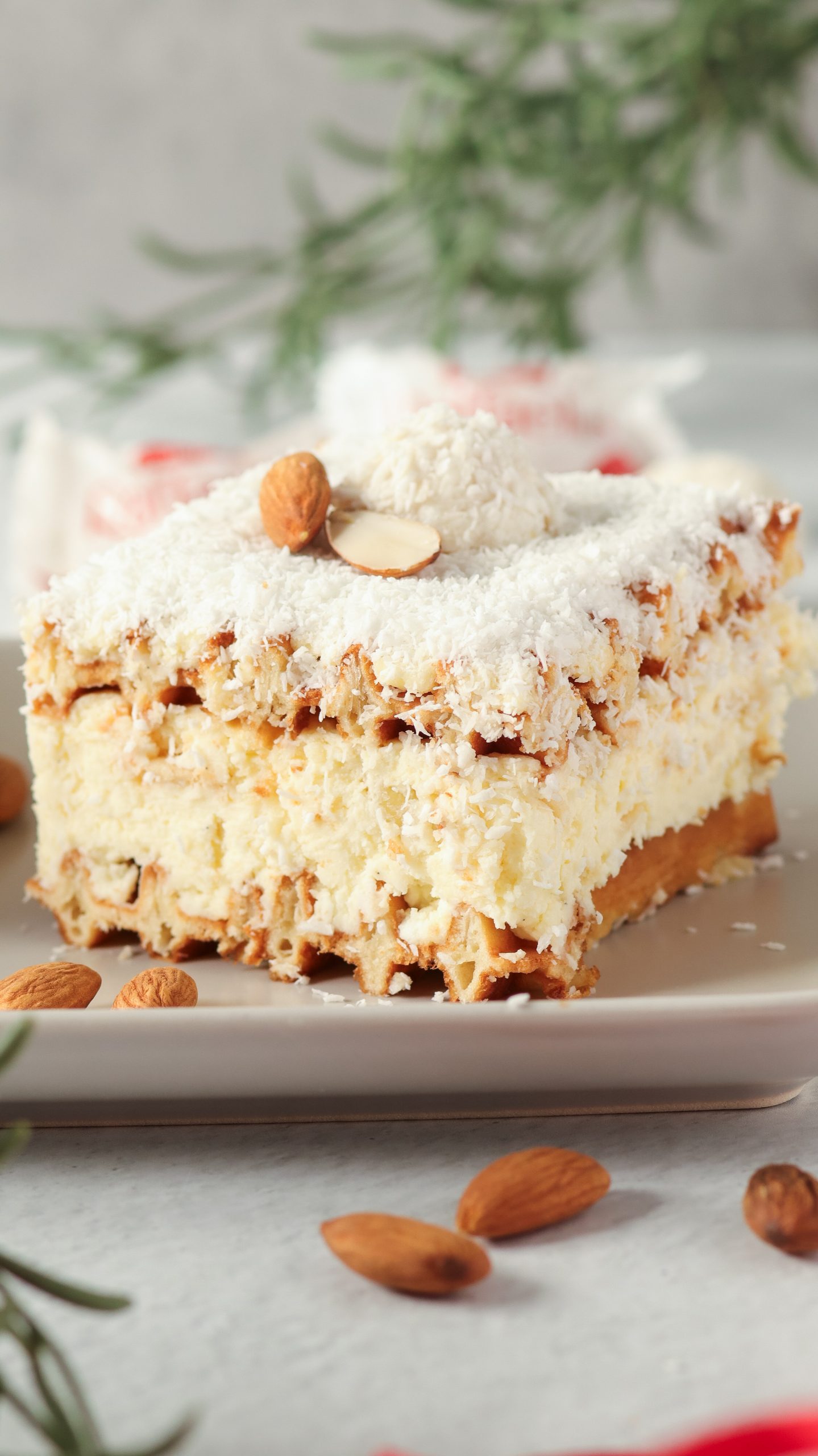 Home No-Bake Raffaello Waffelschnitten mit Kokos und cremiger Raffaello-Füllung